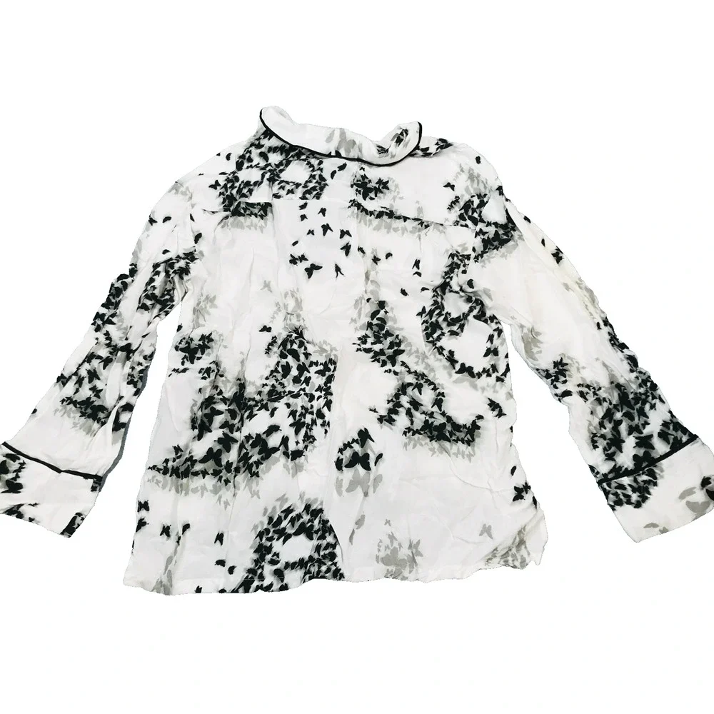 All Saints Women Medium Safi Orsino Pyjama Shirt White Black Skull Goth Flaw BC4
